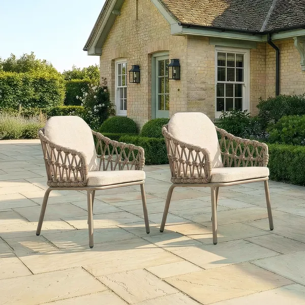 Oak Garden Land - Pair of Sicily Open Rope Weave Garden Dining Chairs - Café