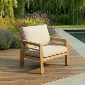 Oak Garden Land - New York Wood Effect Aluminium Armchair - Almond