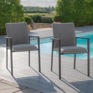 Oak Garden Land - Outdoor Fabric Pair of Ibiza Dining Chairs - Zinc Grey