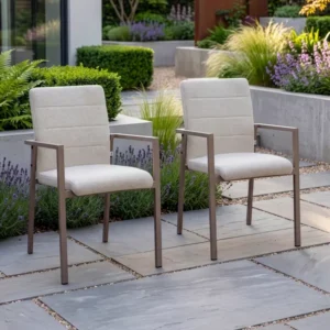 Oak Garden Land - Outdoor Fabric Pair of Ibiza Dining Chairs - Latte