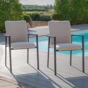 Oak Garden Land - Outdoor Fabric Pair of Ibiza Dining Chairs - Oatmeal