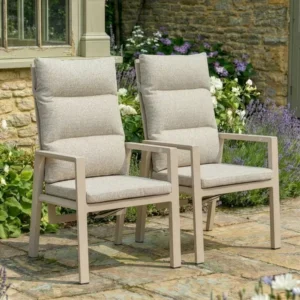 Oak Garden Land - Pair of Valencia Reclining Aluminium Dining Chairs - Latte