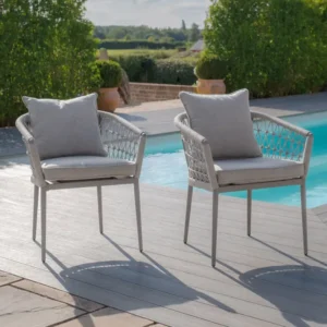 Oak Garden Land - Monaco Rope Weave Pair of Dining Chairs - Cool Linen