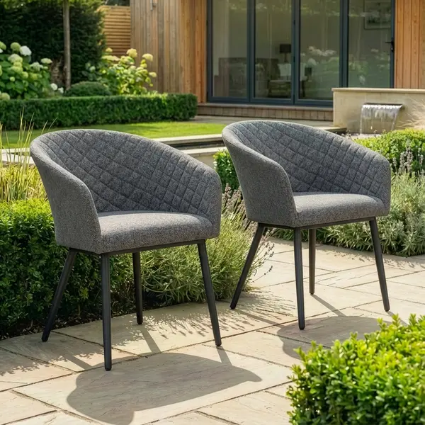 Oak Garden Land - Outdoor Fabric Pair of Ambition Dining Chairs - Zinc Grey