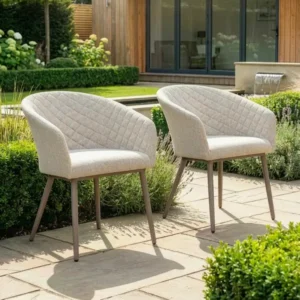 Oak Garden Land - Outdoor Fabric Pair of Ambition Dining Chairs - Latte