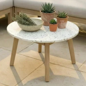Oak Garden Land - Antigua Large Round Garden Side Table - Terrazzo