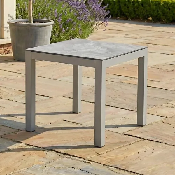 Oak Garden Land - Montreal Aluminium Square Garden Side Table - Cool Linen