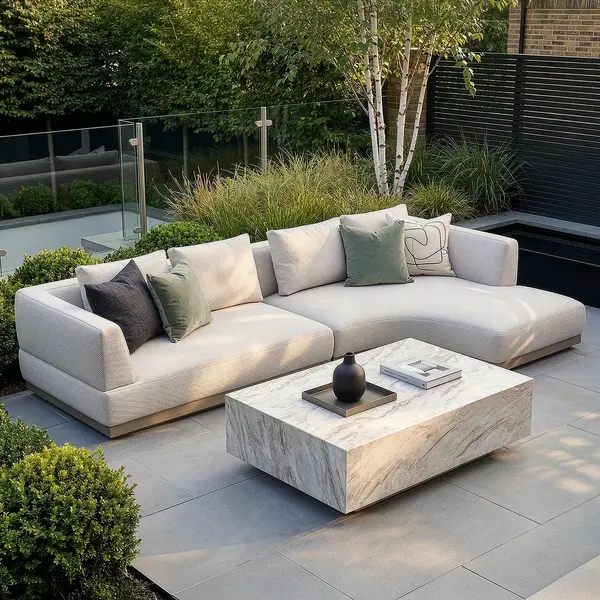 Oak Garden Land - Outdoor Fabric Lyon Small Corner Sofa Set - Pebble