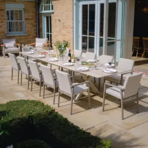 Oak Garden Land - Outdoor Fabric Ibiza 8-12 Seat Maxim Extending Dining Set - Latte