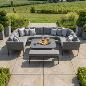 Oak Garden Land - Outdoor Fabric Pulse U Shape Corner Dining Set with Rising Table - Zinc Grey