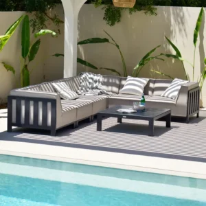 Oak Garden Land - Outdoor Fabric Ibiza Medium Corner Sofa Set with Square Coffee Table - Oatmeal