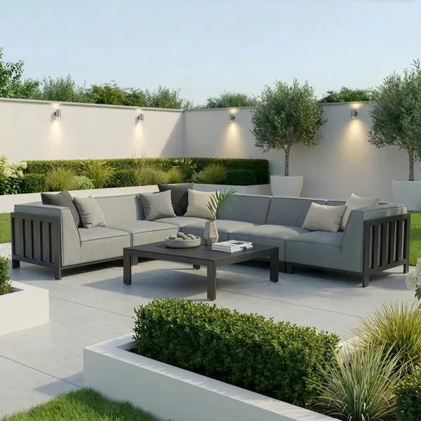 Oak Garden Land - Outdoor Fabric Ibiza Medium Corner Sofa Set with Square Coffee Table - Zinc Grey