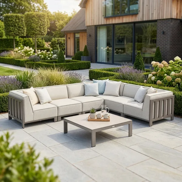 Oak Garden Land - Outdoor Fabric Ibiza Medium Corner Sofa Set with Square Coffee Table - Latte