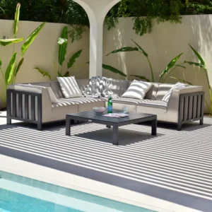 Oak Garden Land - Outdoor Fabric Ibiza Small Corner Sofa Set with Square Coffee Table - Oatmeal