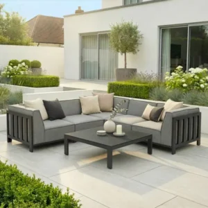 Oak Garden Land - Outdoor Fabric Ibiza Small Corner Sofa Set with Square Coffee Table - Zinc Grey