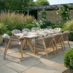 Oak Garden Land - Antigua Rope Weave 8 Seat Rectangular Dining Set - Terrazzo