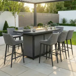 Oak Garden Land - Outdoor Fabric Regal 8 Seat Rectangular Bar Set with Fire Pit Table - Zinc Grey