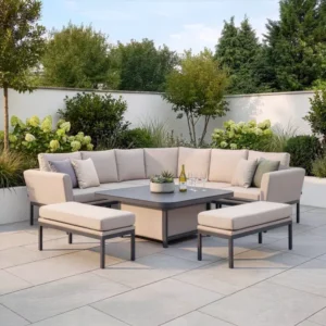Oak Garden Land - Outdoor Fabric Pulse Deluxe Square Corner Dining Set with Rising Table - Oatmeal