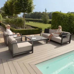 Oak Garden Land - Outdoor Fabric Ibiza 3 Seat Sofa Set with Square Coffee Table - Oatmeal