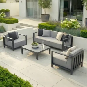 Oak Garden Land - Outdoor Fabric Ibiza 3 Seat Sofa Set with Square Coffee Table - Zinc Grey