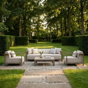Oak Garden Land - Outdoor Fabric Ibiza 3 Seat Sofa Set with Square Coffee Table - Latte