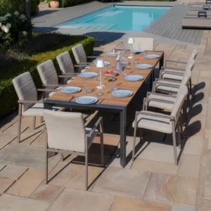 Oak Garden Land - Jakarta Teak Extending 6 - 10 Seat Rectangular Dining Table with 10 Ibiza Latte Dining Chairs