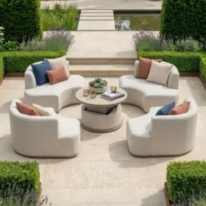 Oak Garden Land - Outdoor Fabric Snug Lifestyle Suite with Rising Table - Latte