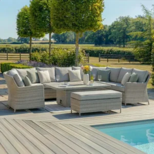 Oak Garden Land - Oxford Royal U-Shaped Rattan Sofa Set with Rising Table - Ceramic Glass