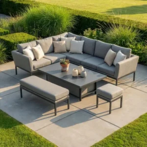 Oak Garden Land - Outdoor Fabric Pulse Rectangular Corner Dining Set with Rising Table - Zinc Grey