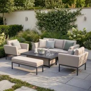 Oak Garden Land - Outdoor Fabric Pulse 3 Seat Sofa Set with Rising Table - Oatmeal