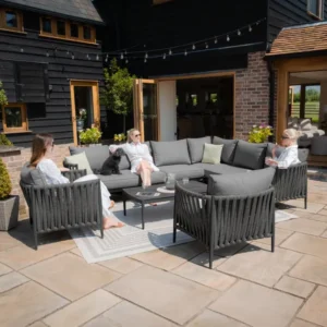 Oak Garden Land - Milan Rope Weave Large Corner with Rectangular Coffee Table & 2 Armchairs - Charcoal