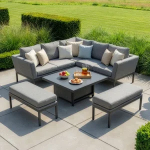 Oak Garden Land - Outdoor Fabric Pulse Square Corner Dining Set with Rising Table - Zinc Grey