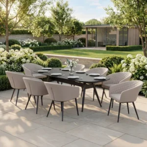 Oak Garden Land - Outdoor Fabric Ambition 8 Seat Oval Dining Set - Oatmeal