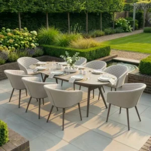 Oak Garden Land - Outdoor Fabric Ambition 8 Seat Oval Dining Set - Latte