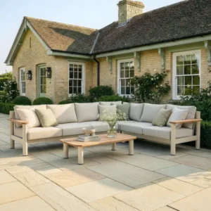 Oak Garden Land - Sicily Rope Weave Large Corner Sofa Set with Coffee Table - Latte