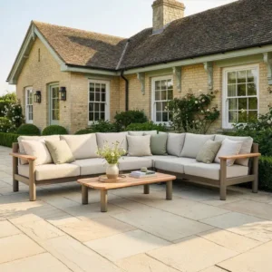Oak Garden Land - Sicily Rope Weave Large Corner Sofa Set with Coffee Table - Café