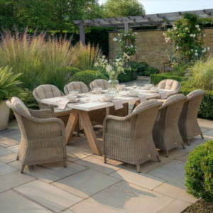 Oak Garden Land - Antigua 8 Seat Rectangular Dining Set with Winchester Heritage Rattan Dining Chairs