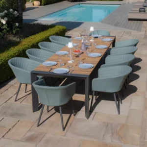 Oak Garden Land - Jakarta Teak Extending 6 - 10 Seat Rectangular Dining Table with 10 Ambition Sage Green Dining Chairs