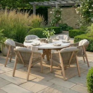 Oak Garden Land - Antigua Rope Weave 6 Seat Round Dining Set - Terrazzo