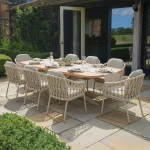 Oak Garden Land - Sicily Open Rope Weave 8 Seat Rectangular Dining Set - Latte