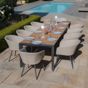 Oak Garden Land - Jakarta Teak Extending 6 - 10 Seat Rectangular Dining Table with 10 Ambition Oatmeal Dining Chairs