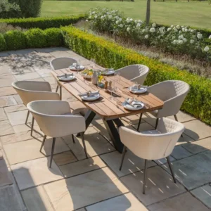 Oak Garden Land - Jakarta Teak Oval Dining Table with 6 Ambition Oatmeal Dining Chairs