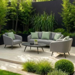 Oak Garden Land - Outdoor Fabric Ambition 3 Seat Sofa Set with Oval Coffee Table - Zinc Grey