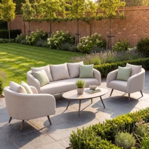 Oak Garden Land - Outdoor Fabric Ambition 3 Seat Sofa Set with Oval Coffee Table - Latte