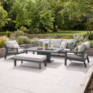 Oak Garden Land - New York 3 Seat Sofa Aluminium Sofa Set with Ceramic Glass Rising Table - Dove Grey