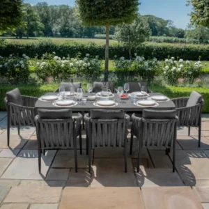 Oak Garden Land - Milan Rope Weave 8 Seat Rectangular Dining Set - Charcoal