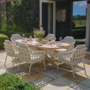 Oak Garden Land - Sicily Open Rope Weave 6 Seat Rectangular Dining Set - Latte