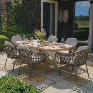 Oak Garden Land - Sicily Open Rope Weave 6 Seat Rectangular Dining Set - Café