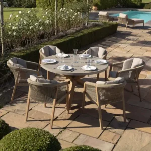 Oak Garden Land - Martinique Rope Weave 6 Seat Round Dining Set
