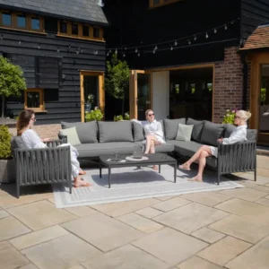 Oak Garden Land - Milan Rope Weave Large Rectangular Corner with Coffee Table & Armchair - Charcoal